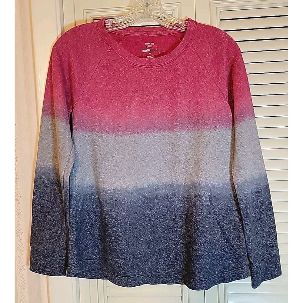 Style & Co Sport Womens Essential Long Sleeve Sweatshirt Multi Color Sz Petite L